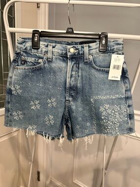 NWT AG Adriano Goldschmied Denim Patchwork Floral Print Shorts - Blue